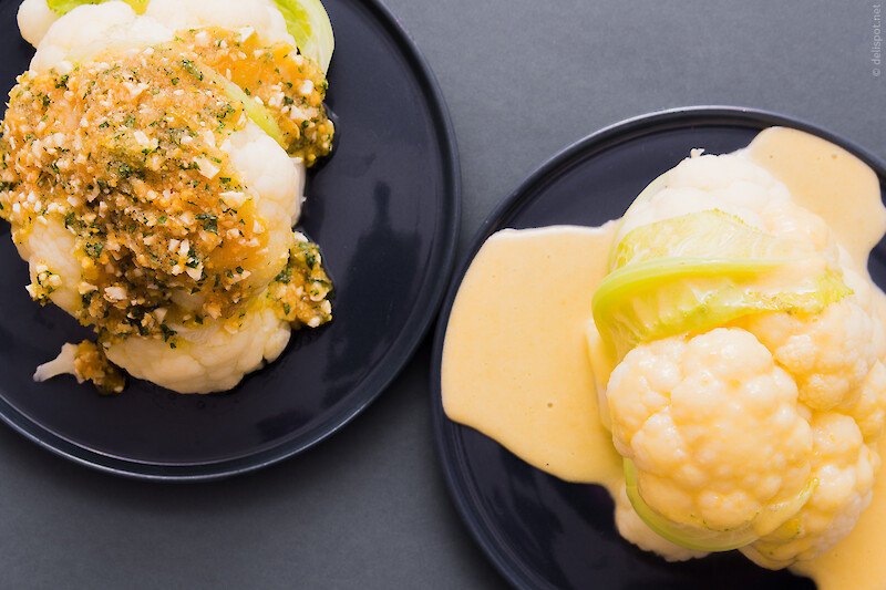 Blumenkohl polnische Art (à la polonaise) und mit Sauce hollandaise