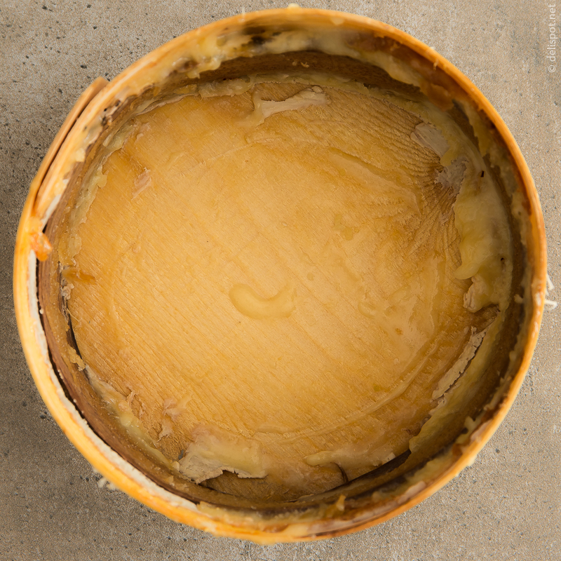 Leer gegessene Schachtel eines Vacherin Mont d’or aus Frankreich